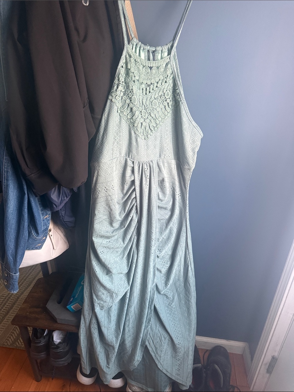 Crochet Halter Maxi Dress in Light Sage - Women